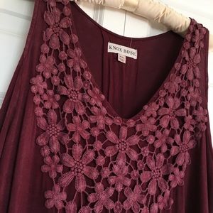 Crochet Detail Cold Shoulder Burgundy Knit Tunic